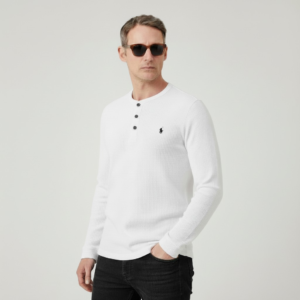 Polera manga larga texturizada blanca polo